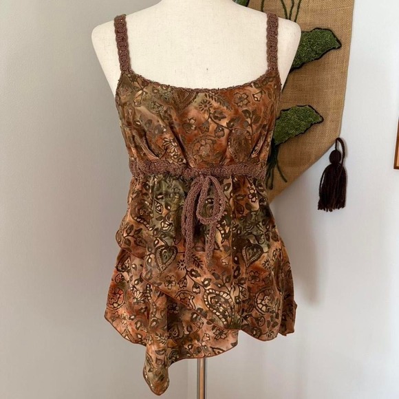 Tops - Beaded Brown Asymmetrical Tank Top
